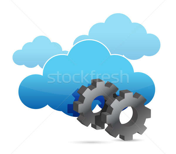 Stock photo: cloud computing and industrial gears over white