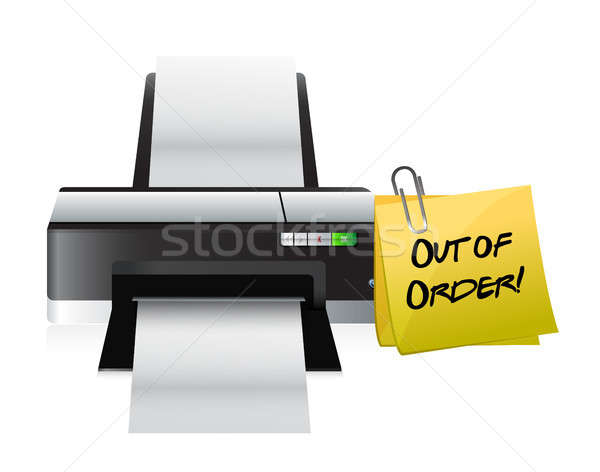 Stockfoto: Printer · uit · om · post · illustratie · ontwerp