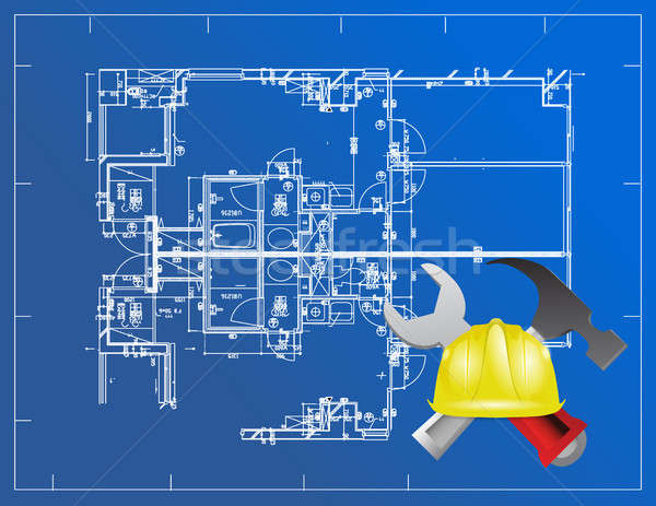 blue print and building tools illustration Stock photo © alexmillos