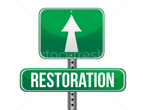 restoration road sign illustration design over a white backgroun Stock photo © alexmillos