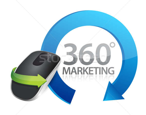 360 marketing sign and Wireless computer mouse isolated on white Stock photo © alexmillos