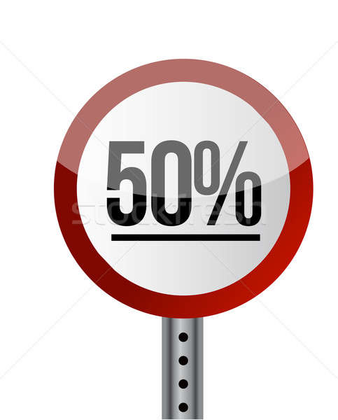 Road sign White Red with word 50 Percent. Stock photo © alexmillos