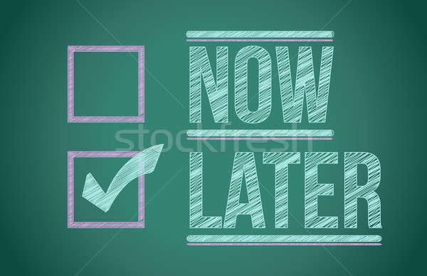 Now and Later check boxes on school chalkboard illustration desi Stock photo © alexmillos