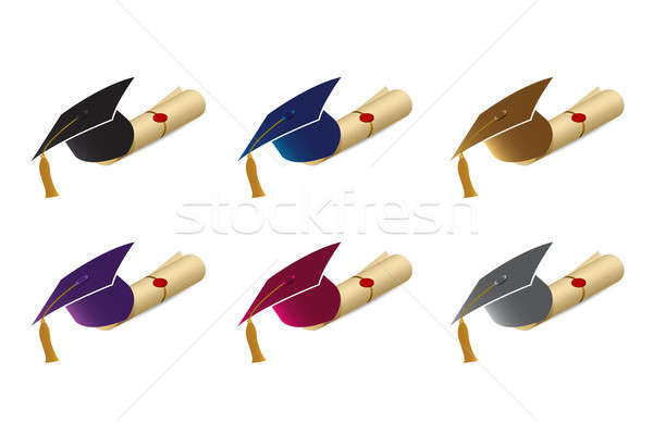 Graduation caps, mortarboards and diploma scrolls Stock photo © alexmillos
