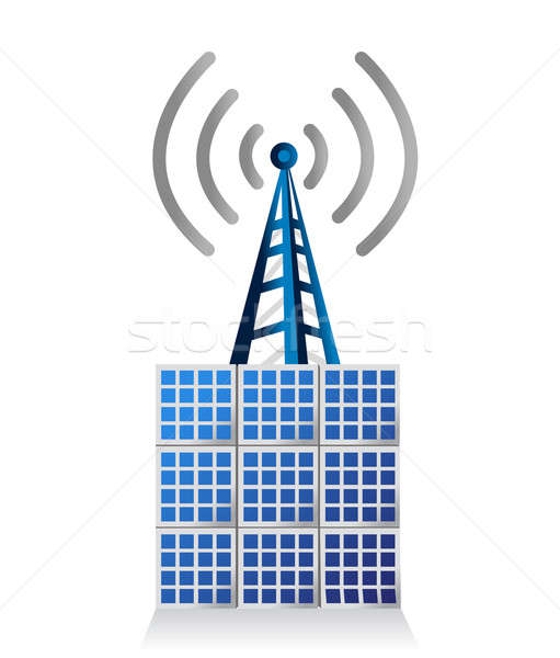 solar panel and wifi tower illustration design over white Stock photo © alexmillos