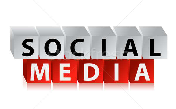 cubes with text - social media, illustration design over white Stock photo © alexmillos