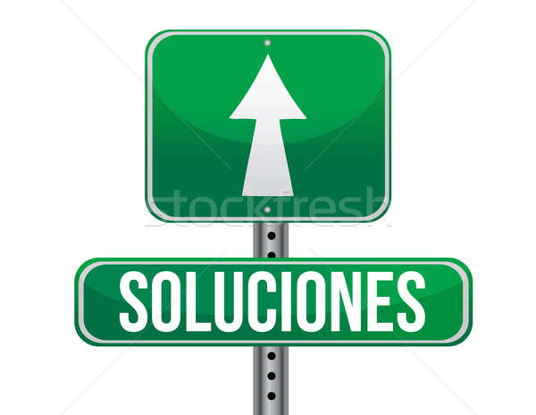 solutions Spanish sign illustration design isolated over white Stock photo © alexmillos