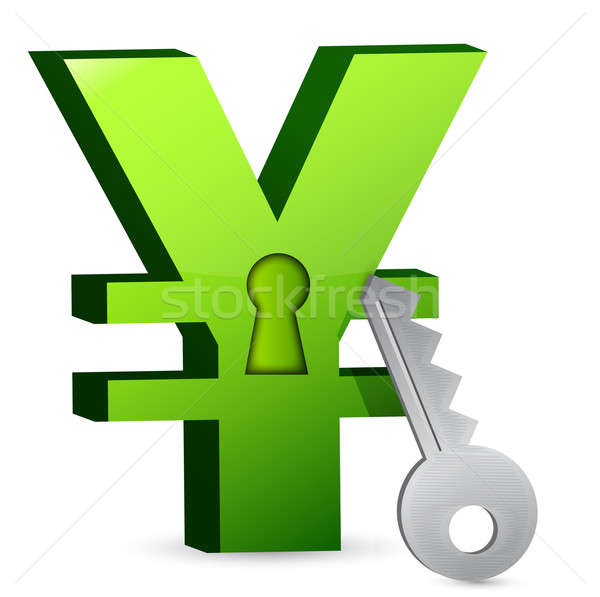 yen lock and key illustration design over white Stock photo © alexmillos