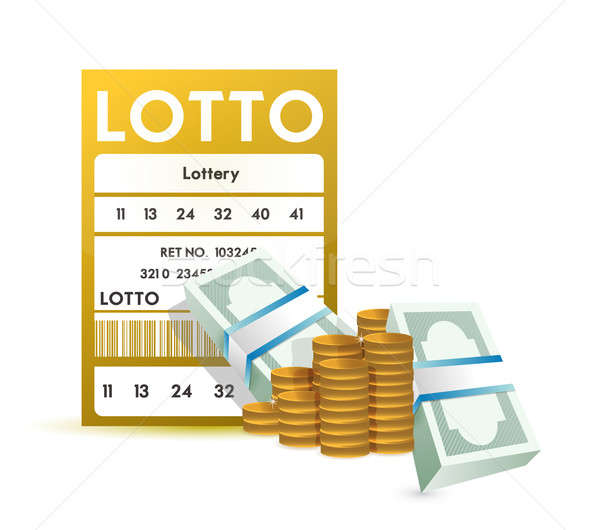 Lottery ticket and money, close up illustration design over a wh Stock photo © alexmillos