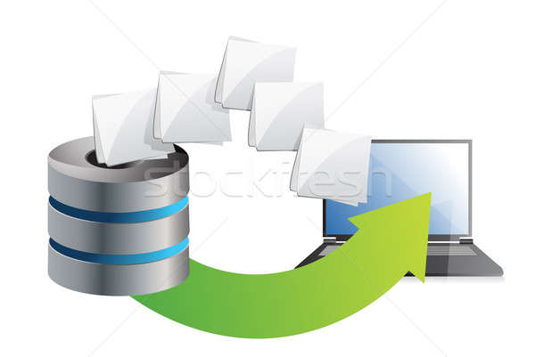 server and laptop transferring files over a white background Stock photo © alexmillos