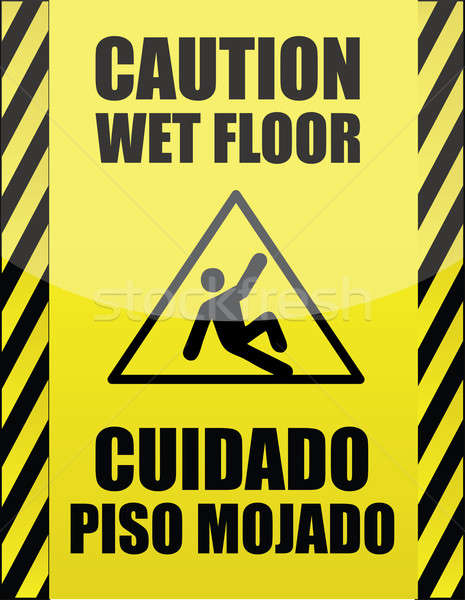 English and Spanish wet floor sign Stock photo © alexmillos