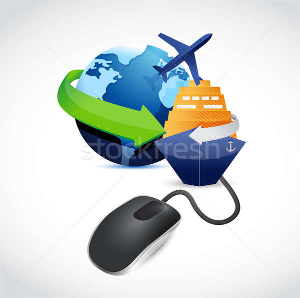 travel sign connected to mouse illustration design over white Stock photo © alexmillos