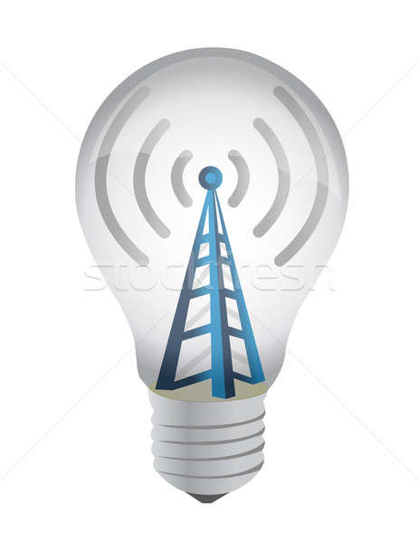 Stock photo: lightbulb and wifi tower illustration design over white