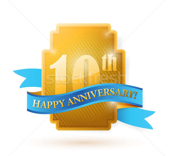 10 years anniversary golden seal with ribbon. illustration desig Stock photo © alexmillos