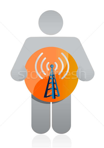 Figure holding RSS feed button Stock photo © alexmillos