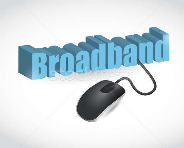 broadband text sign and mouse illustration over white Stock photo © alexmillos
