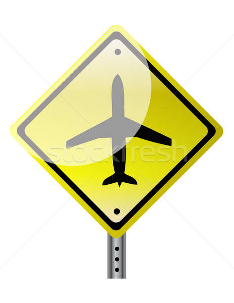 triangular road sign with plane illustration design over white Stock photo © alexmillos