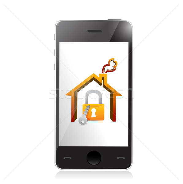 smartphone and home security concept illustration design over wh Stock photo © alexmillos