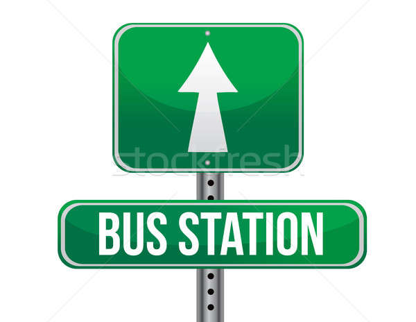 [[stock_photo]]: Bus · gare · panneau · routier · illustration · design · blanche