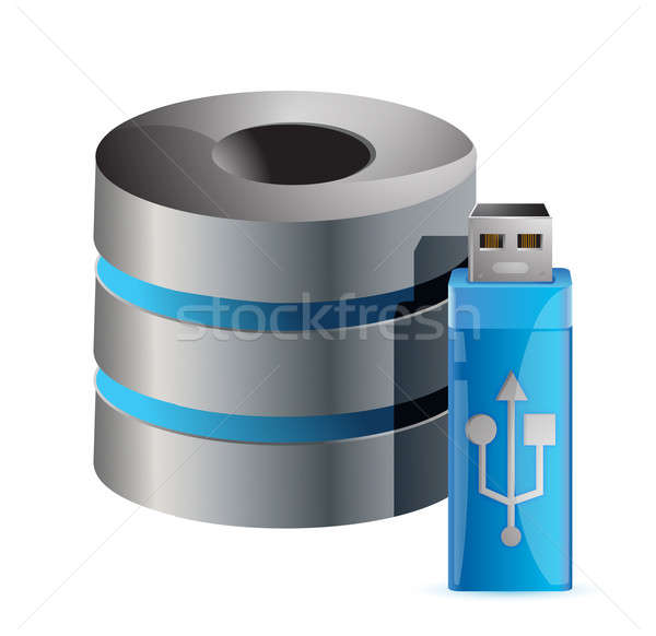 Modern computer server and usb stick illustration design over wh Stock photo © alexmillos