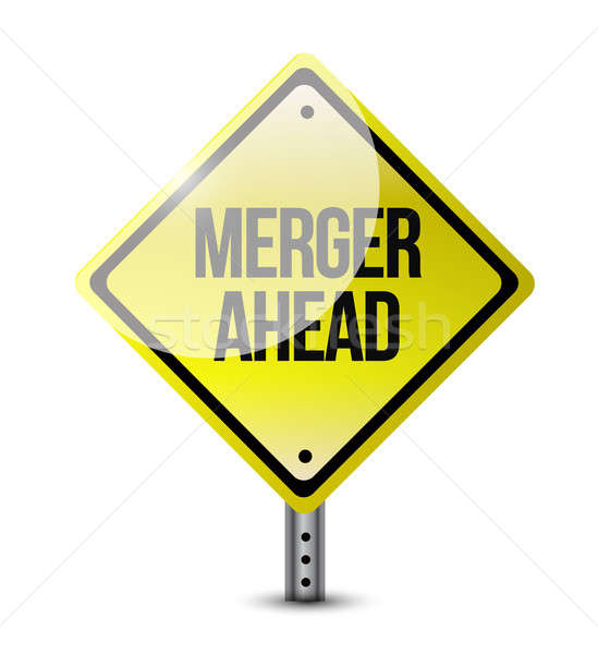 Stock photo: merger ahead road sign illustration design over a white backgrou