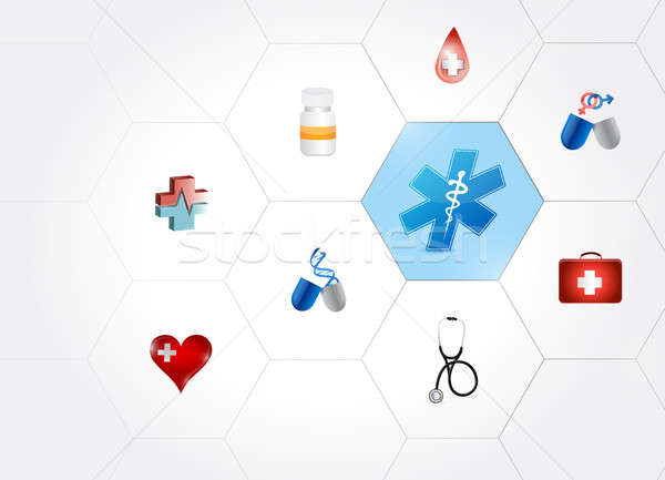 Orvosi szimbólum diagram hálózat formák fehér Stock fotó © alexmillos