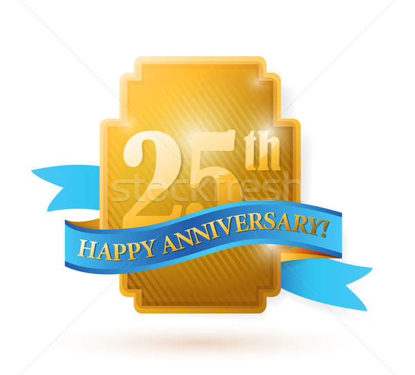 25 years anniversary golden seal with ribbon. illustration desig Stock photo © alexmillos