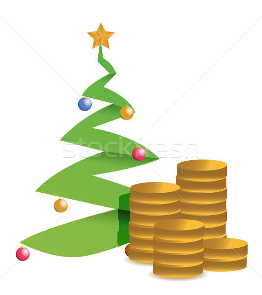 christmas tree and golden coins illustration design Stock photo © alexmillos