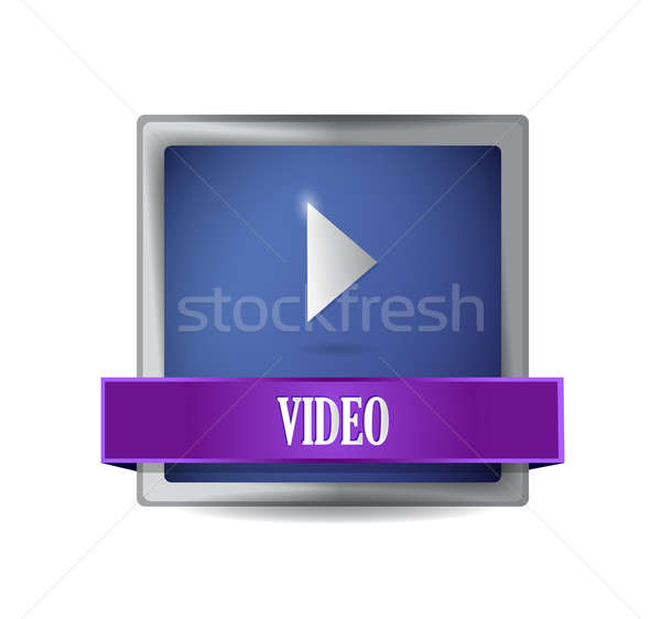 Video glossy blue button illustration design over white Stock photo © alexmillos