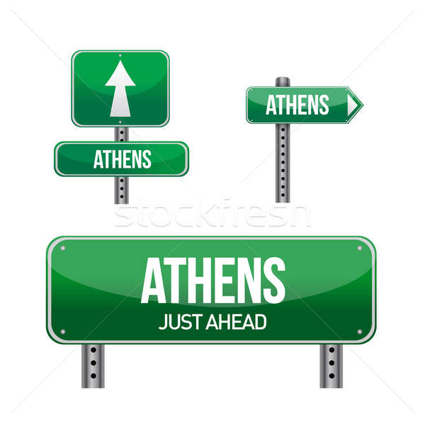 Athens Greece city road sign illustration design over white Stock photo © alexmillos