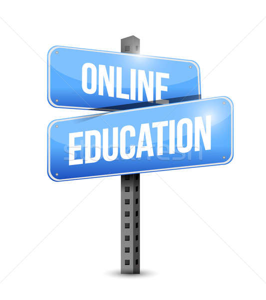 online education road sign illustration design over a white back Stock photo © alexmillos