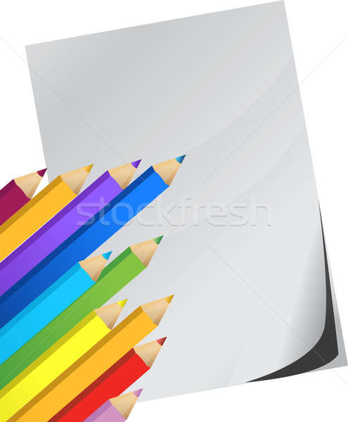 Color pencils and white paper illustration design over white Stock photo © alexmillos