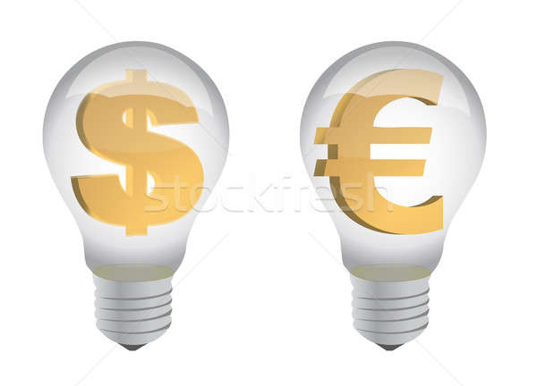ストックフォト: ユーロ · ドル記号 · 電球 · 実例 · デザイン · ビジネス