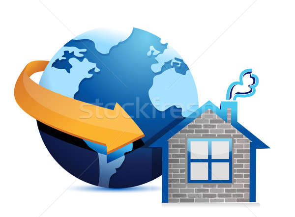globe arrow and home illustration design over a white background Stock photo © alexmillos