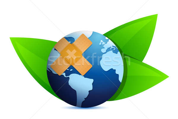 Eco globe and leaves with band aid Stock photo © alexmillos