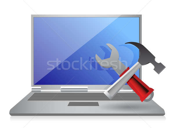 Laptop with hammer and wrench. illustration design Stock photo © alexmillos