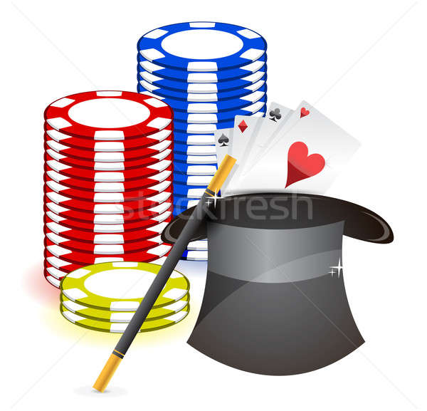 Magic hat , magic wand and casino props a on white background Stock photo © alexmillos