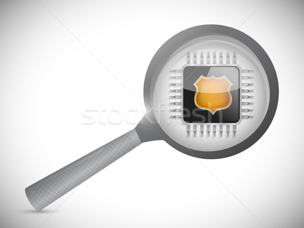 magnify and electronic chip. illustration design over white Stock photo © alexmillos