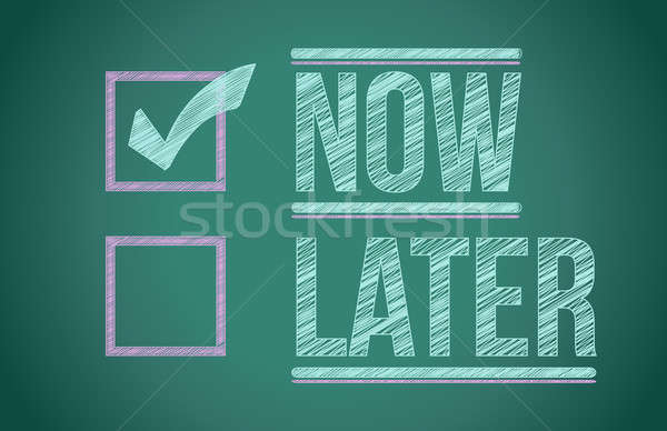 Now and Later check boxes on school chalkboard illustration desi Stock photo © alexmillos