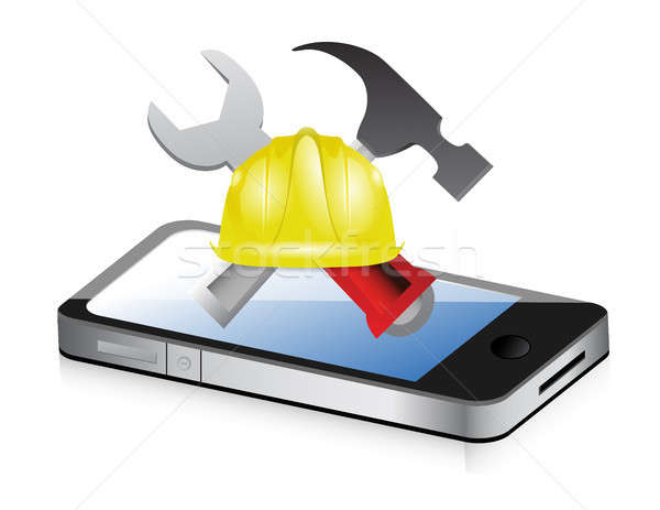 phone with issues and under construction sign Stock photo © alexmillos