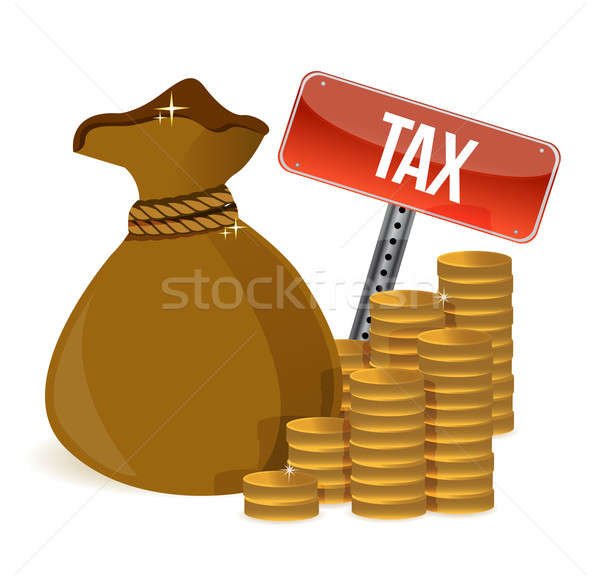 Bag with taxes signs illustration design over white Stock photo © alexmillos