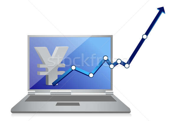 Yen moeda gráfico laptop ilustração projeto Foto stock © alexmillos