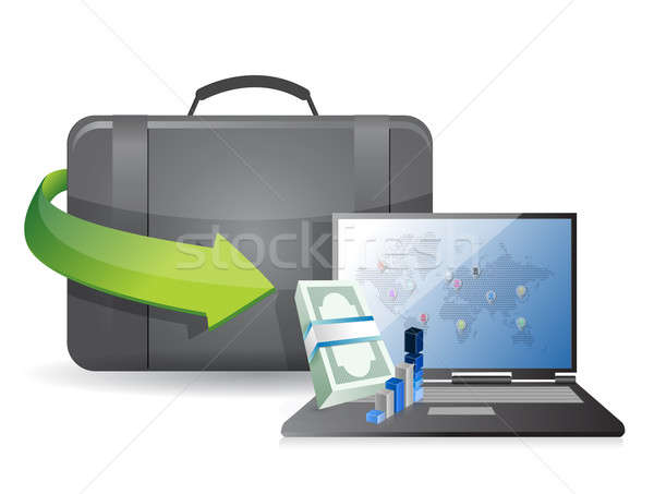 business laptop and suitcase illustration design over a white ba Stock photo © alexmillos