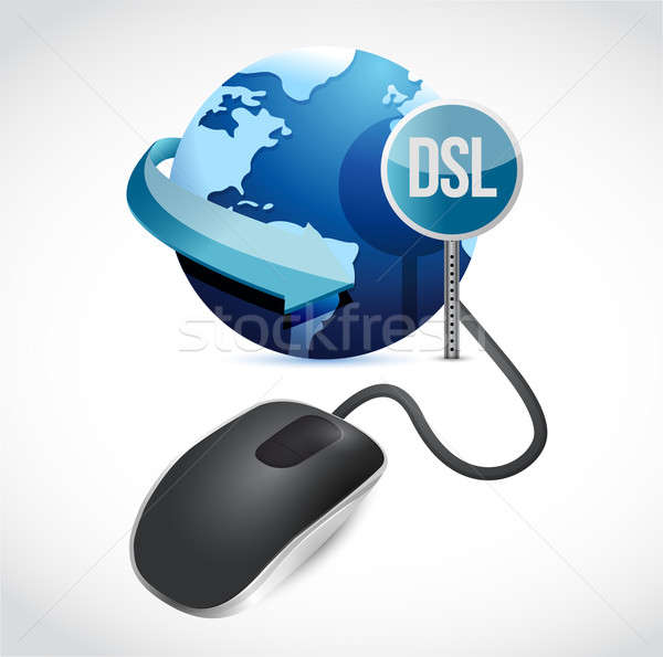 mouse connected to a grey globe with a DSL sign. illustration de Stock photo © alexmillos