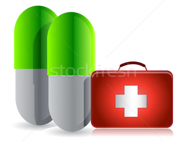 pills and medical kit illustration design over white Stock photo © alexmillos