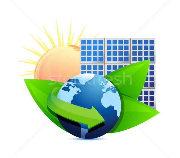 Renewal energy globe solar panel concept illustration design ove Stock photo © alexmillos