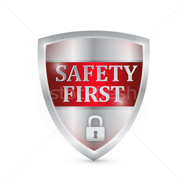 safety first shield illustration design over white Stock photo © alexmillos
