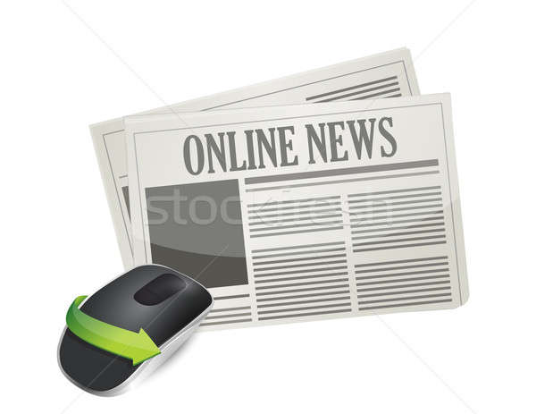 online newspaper and Wireless computer mouse isolated on white b Stock photo © alexmillos