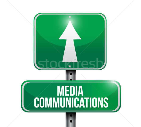 media communications road sign illustrations design over white Stock photo © alexmillos