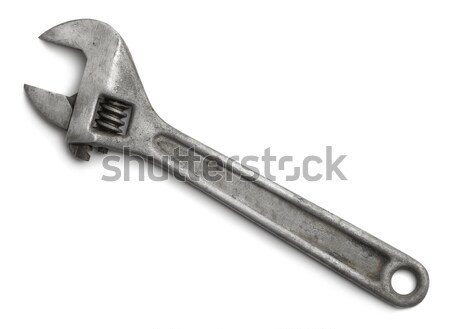 Stock foto: Verstellbarer · Schraubenschlüssel · alten · weiß · Stahl · rostigen · isoliert